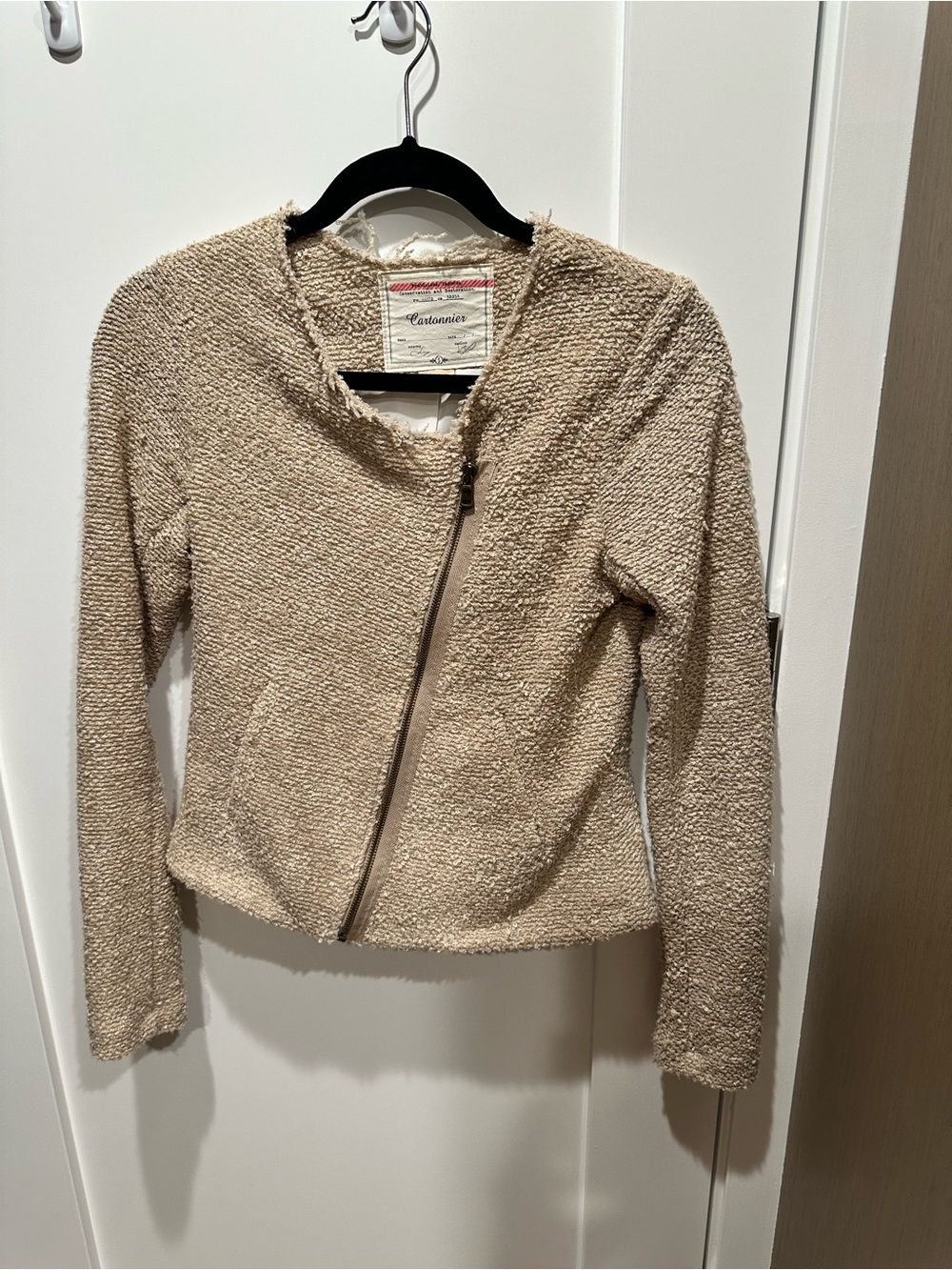 Cartonnier Neutral Bouclé Asymmetrical Zip Jacket